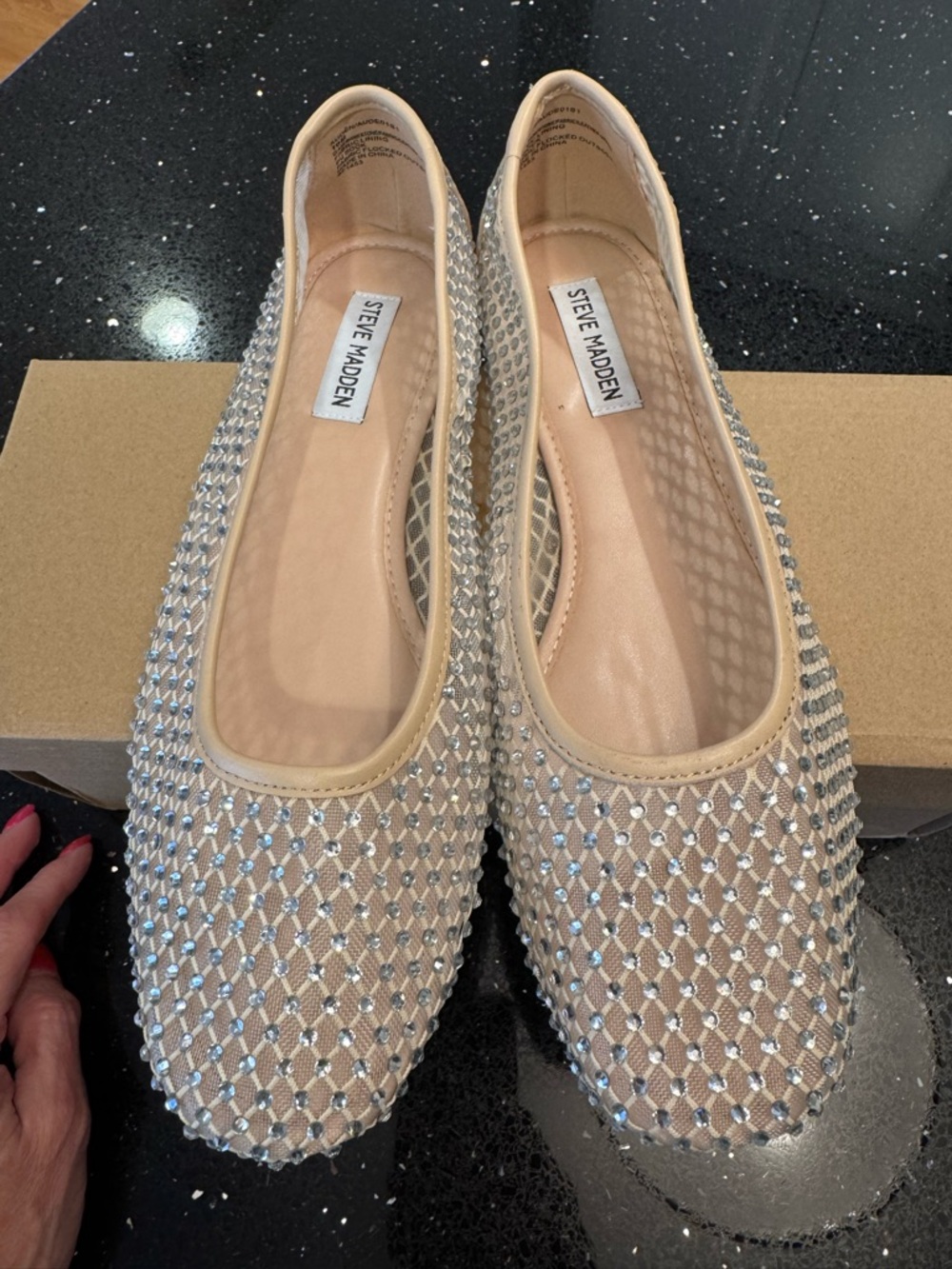 NWT -Steve Madden Nude Crystal-Studded Ballet Flats